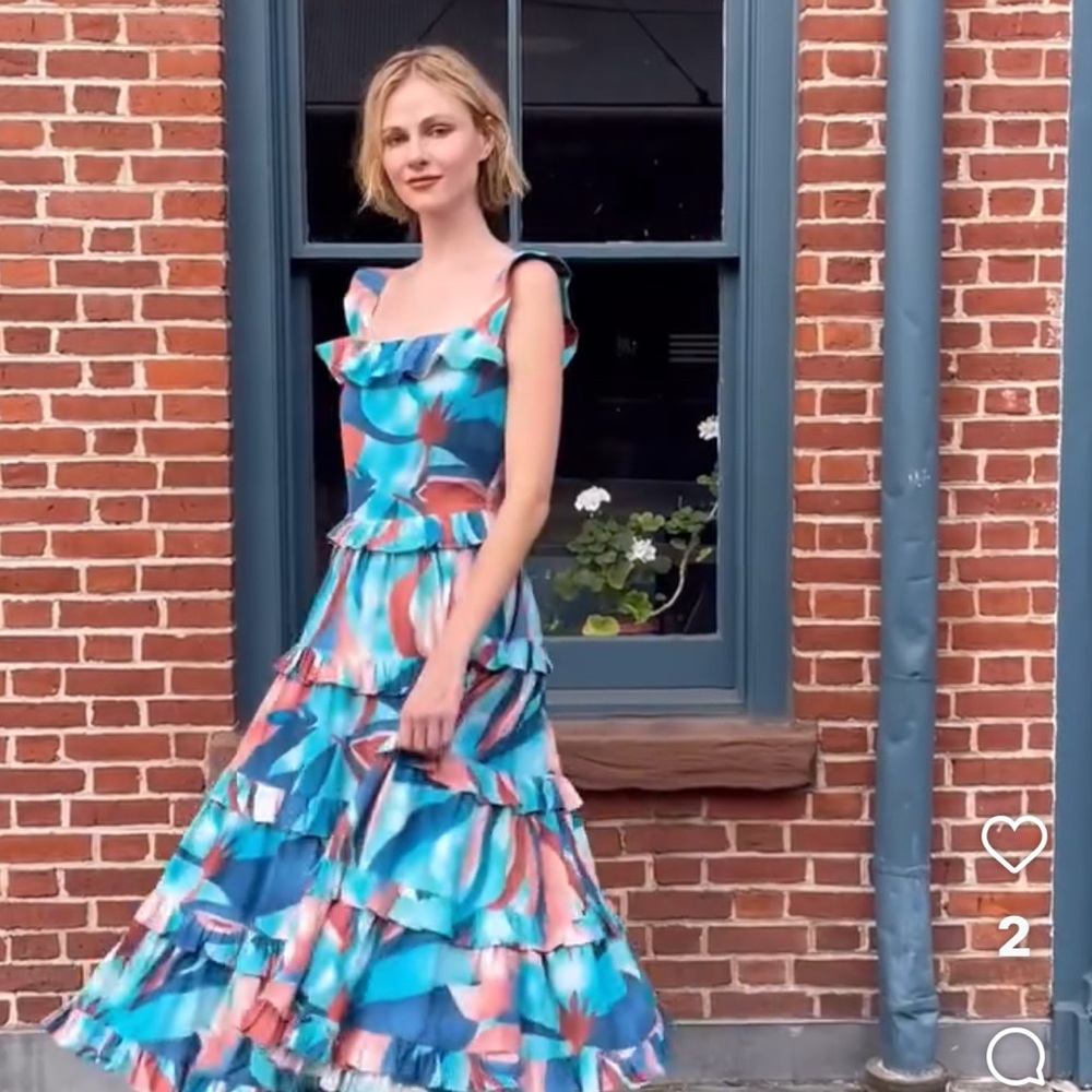 Odette boutique brand-size Small-Vibrant Blue and Pink Ruffled Maxi Dress